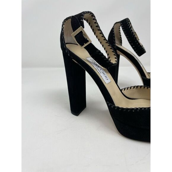 JIMMY CHOO Daphne Platform Heels Women 40 Ankle Strap Black Suede Leather - Picture 3 of 14